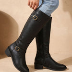 Alina | Chelsea Boots Damen Kniehohe Stiefel Blockabsatz Schnalle