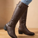Alina | Chelsea Boots Damen Kniehohe Stiefel Blockabsatz Schnalle
