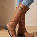 Alina | Chelsea Boots Damen Kniehohe Stiefel Blockabsatz Schnalle