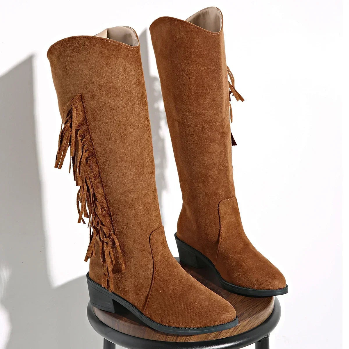 Alina | Cowboy Stiefel Damen Wildleder Fransen Hoher Schaft