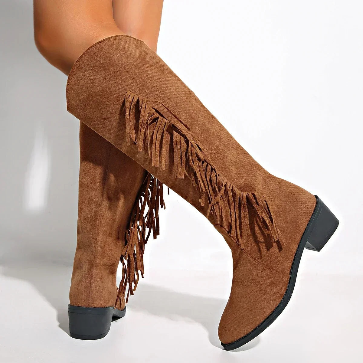 Alina | Cowboy Stiefel Damen Wildleder Fransen Hoher Schaft