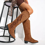 Alina | Cowboy Stiefel Damen Wildleder Fransen Hoher Schaft
