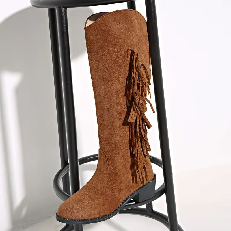 Alina | Cowboy Stiefel Damen Wildleder Fransen Hoher Schaft