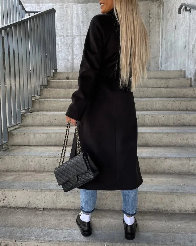 Alina | Langer Mantel Damen Zweireiher mit Reverskragen