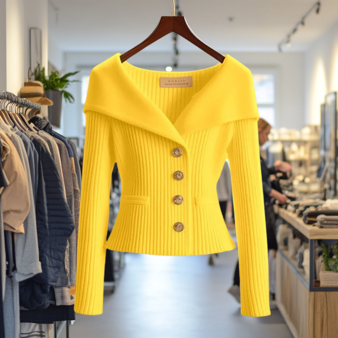 Alina | Strickjacke Damen Rippstrick Knöpfe Weiter Kragen