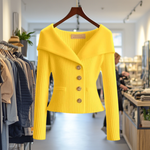 Alina | Strickjacke Damen Rippstrick Knöpfe Weiter Kragen