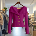Alina | Strickjacke Damen Rippstrick Knöpfe Weiter Kragen