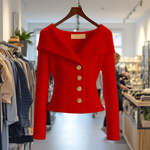Alina | Strickjacke Damen Rippstrick Knöpfe Weiter Kragen