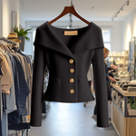 Alina | Strickjacke Damen Rippstrick Knöpfe Weiter Kragen