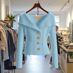 Alina | Strickjacke Damen Rippstrick Knöpfe Weiter Kragen