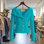 Alina | Strickjacke Damen Rippstrick Knöpfe Weiter Kragen