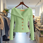 Alina | Strickjacke Damen Rippstrick Knöpfe Weiter Kragen