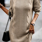 Alina | Strickkleid mit Rollkragen Damen Zopfmuster Langarm