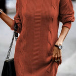 Alina | Strickkleid mit Rollkragen Damen Zopfmuster Langarm