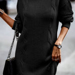 Alina | Strickkleid mit Rollkragen Damen Zopfmuster Langarm