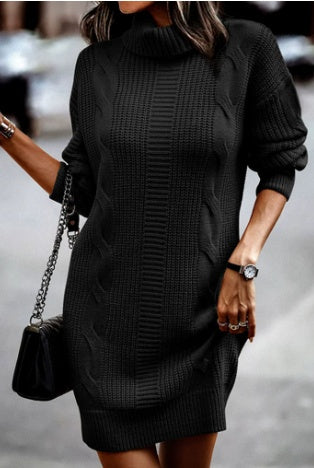 Alina | Strickkleid mit Rollkragen Damen Zopfmuster Langarm