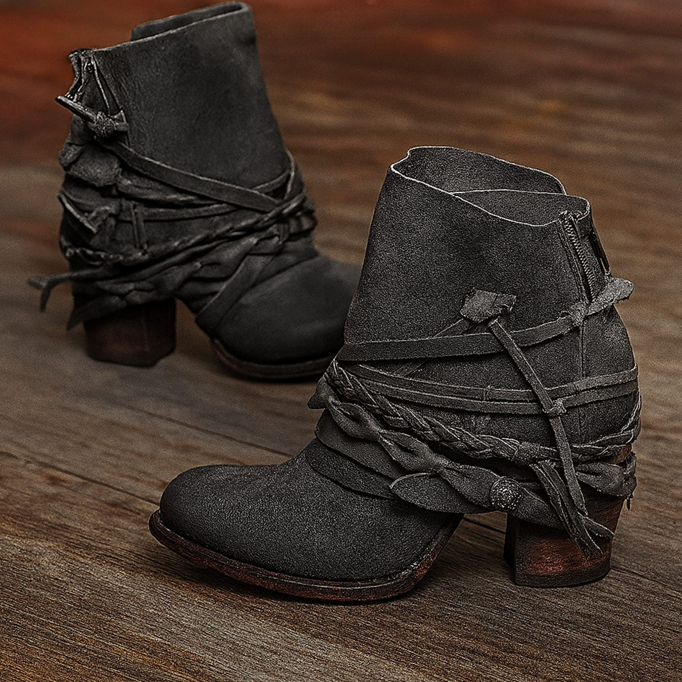 Amelie | Chelsea Boots Damen Blockabsatz Wickelriemen