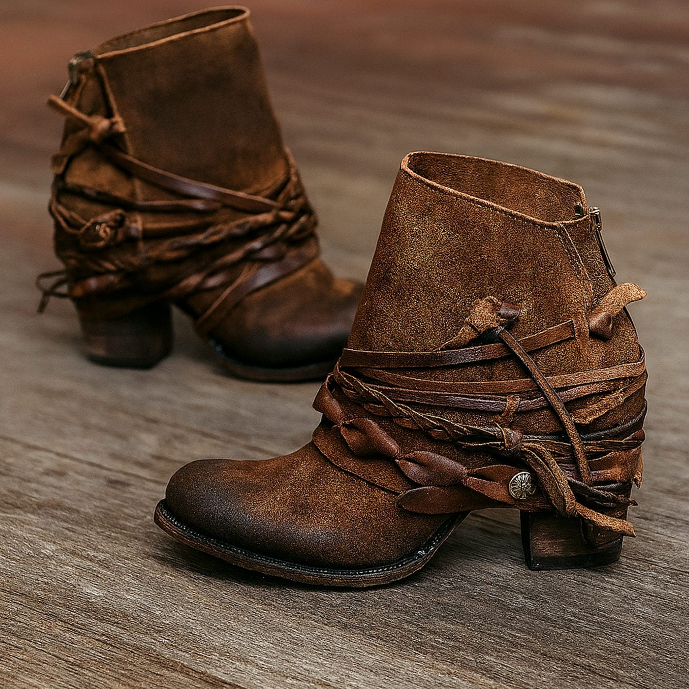 Amelie | Chelsea Boots Damen Blockabsatz Wickelriemen