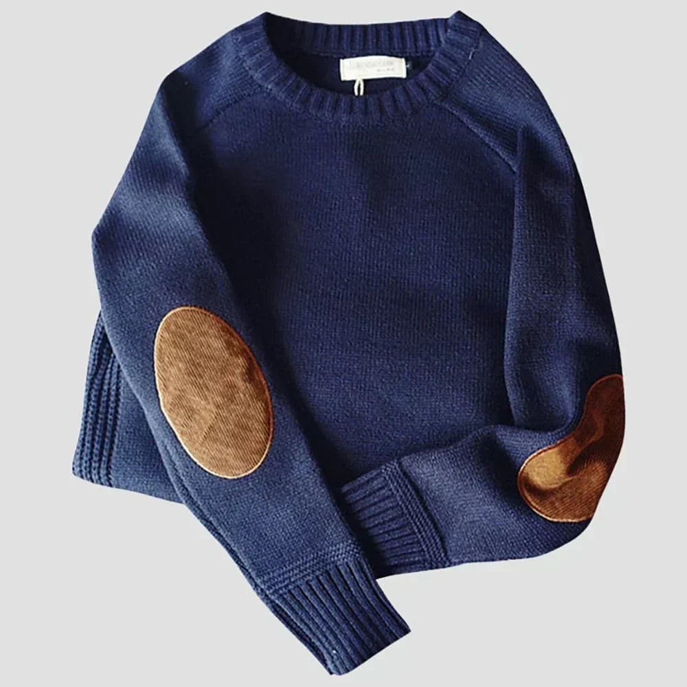 Amelie | Pullover aus Wolle Damen Rundhals mit Ellenbogenpatches