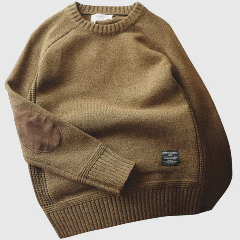 Amelie | Pullover aus Wolle Damen Rundhals mit Ellenbogenpatches