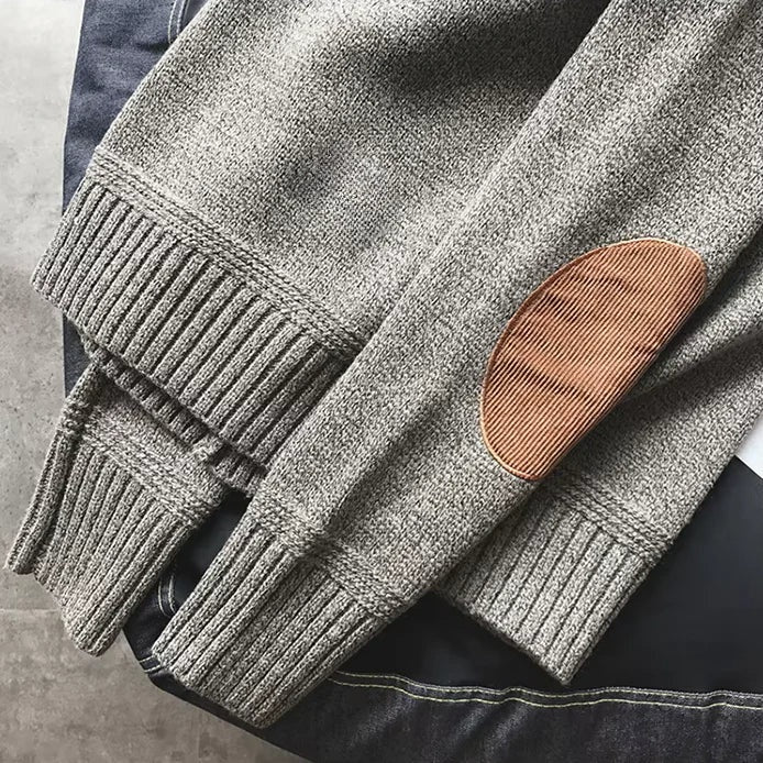 Amelie | Pullover aus Wolle Damen Rundhals mit Ellenbogenpatches