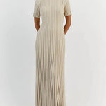 Amelie | Strickkleid Lang Damen Kurzarm Geripptes Maxikleid
