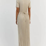 Amelie | Strickkleid Lang Damen Kurzarm Geripptes Maxikleid