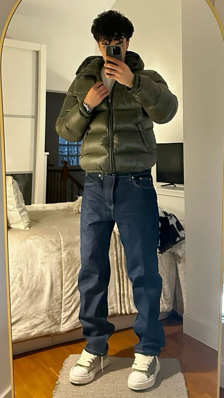 Andri | Daunenjacke Herren Glänzend mit Kapuze Oversized