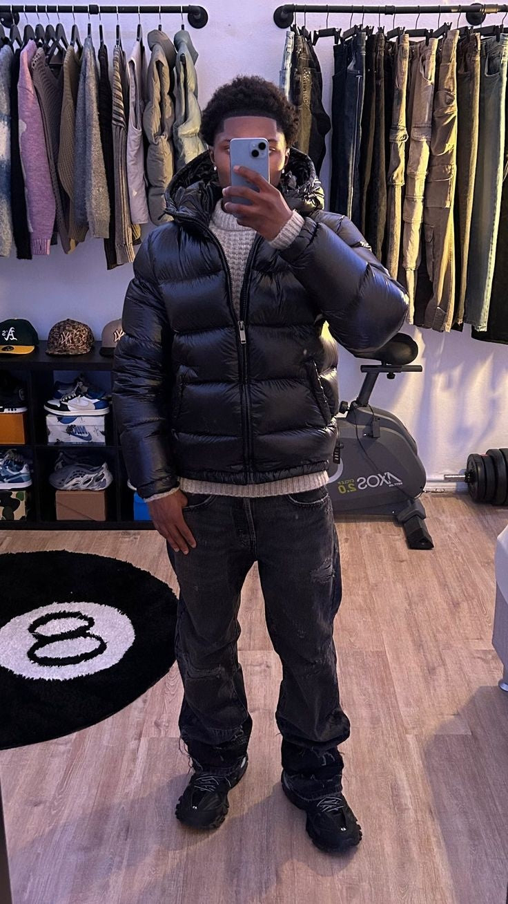 Andri | Daunenjacke Herren Glänzend mit Kapuze Oversized