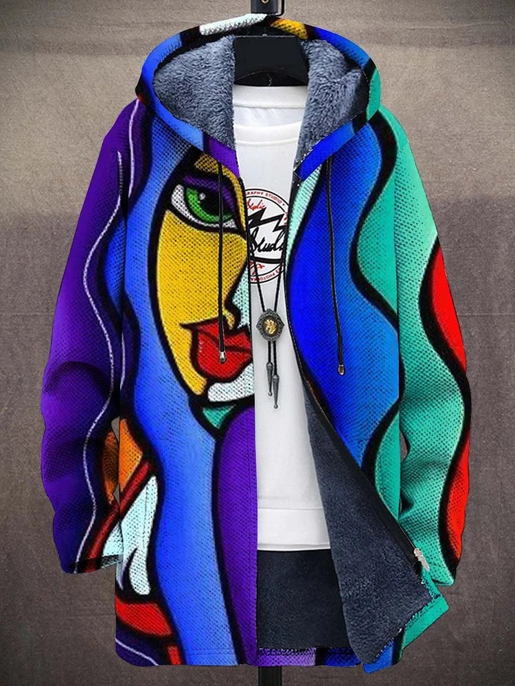 Andri | Strickjacke Herren mit Kapuze Fleece-Futter Kunstprint