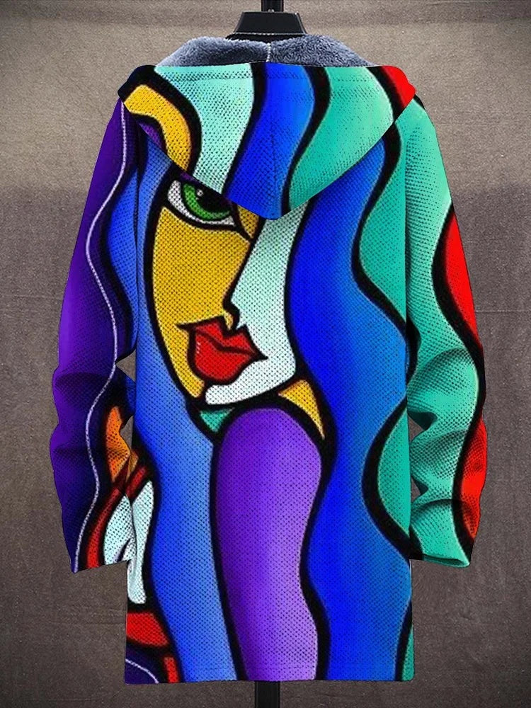 Andri | Strickjacke Herren mit Kapuze Fleece-Futter Kunstprint