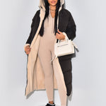 Ariane | Lange Daunenjacke mit Kapuze Damen Teddy-Futter