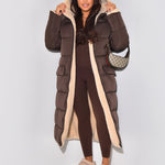 Ariane | Lange Daunenjacke mit Kapuze Damen Teddy-Futter