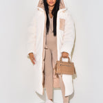 Ariane | Lange Daunenjacke mit Kapuze Damen Teddy-Futter