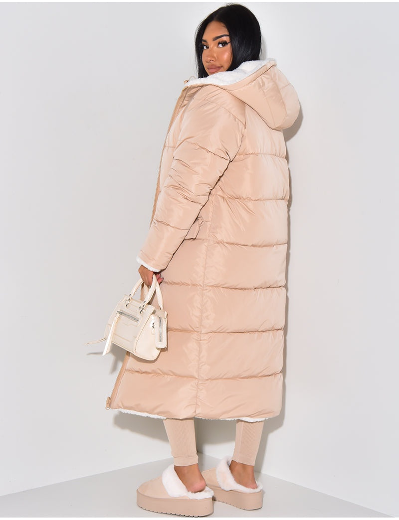 Ariane | Lange Daunenjacke mit Kapuze Damen Teddy-Futter