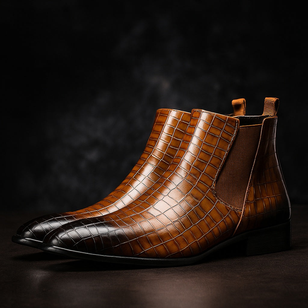 Armin | Chelsea Boots Leder Stiefel Herren Kroko-Prägung Spitze