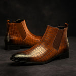 Armin | Chelsea Boots Leder Stiefel Herren Kroko-Prägung Spitze