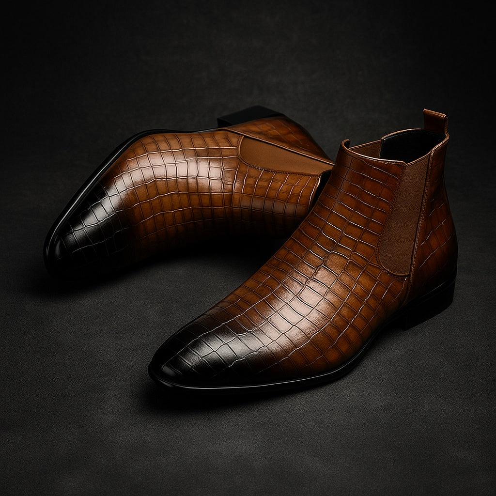 Armin | Chelsea Boots Leder Stiefel Herren Kroko-Prägung Spitze