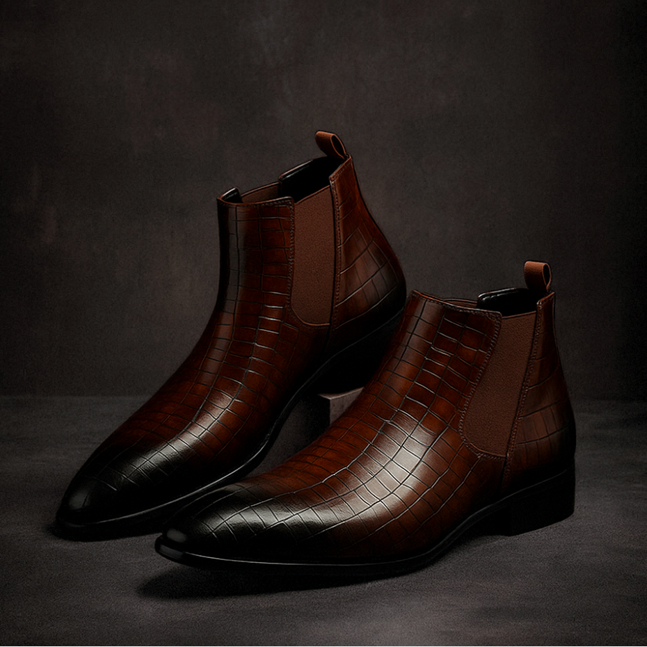 Armin | Chelsea Boots Leder Stiefel Herren Kroko-Prägung Spitze
