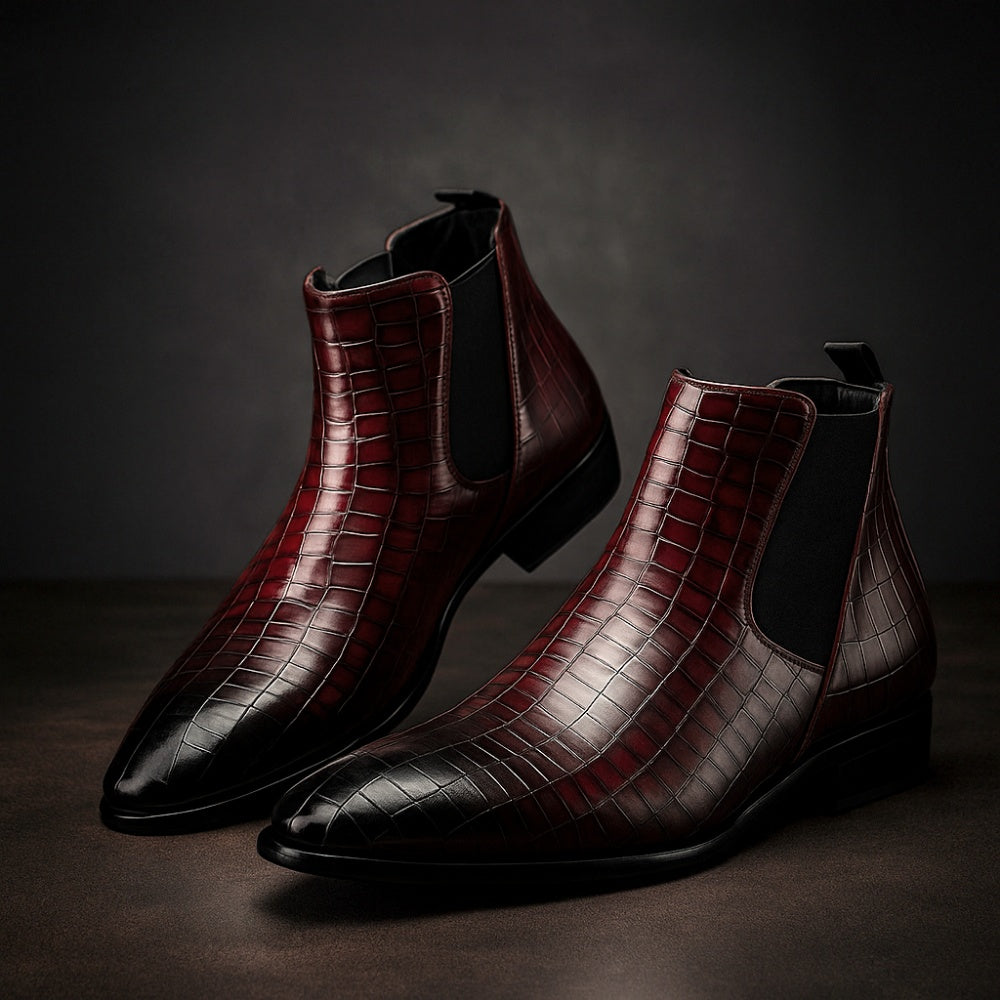 Armin | Chelsea Boots Leder Stiefel Herren Kroko-Prägung Spitze