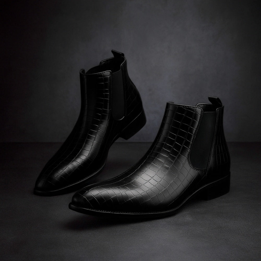 Armin | Chelsea Boots Leder Stiefel Herren Kroko-Prägung Spitze