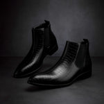 Armin | Chelsea Boots Leder Stiefel Herren Kroko-Prägung Spitze