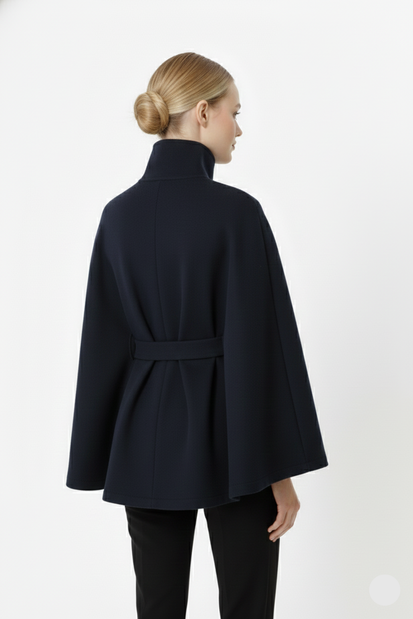 Beatrice | Cape Mantel Damen Wollmischung Stehkragen Gürtel
