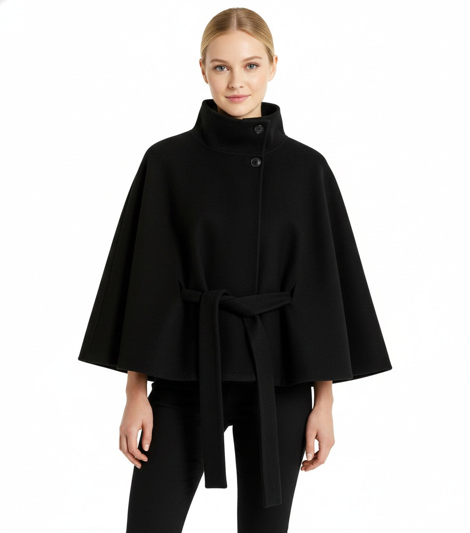 Beatrice | Cape Mantel Damen Wollmischung Stehkragen Gürtel