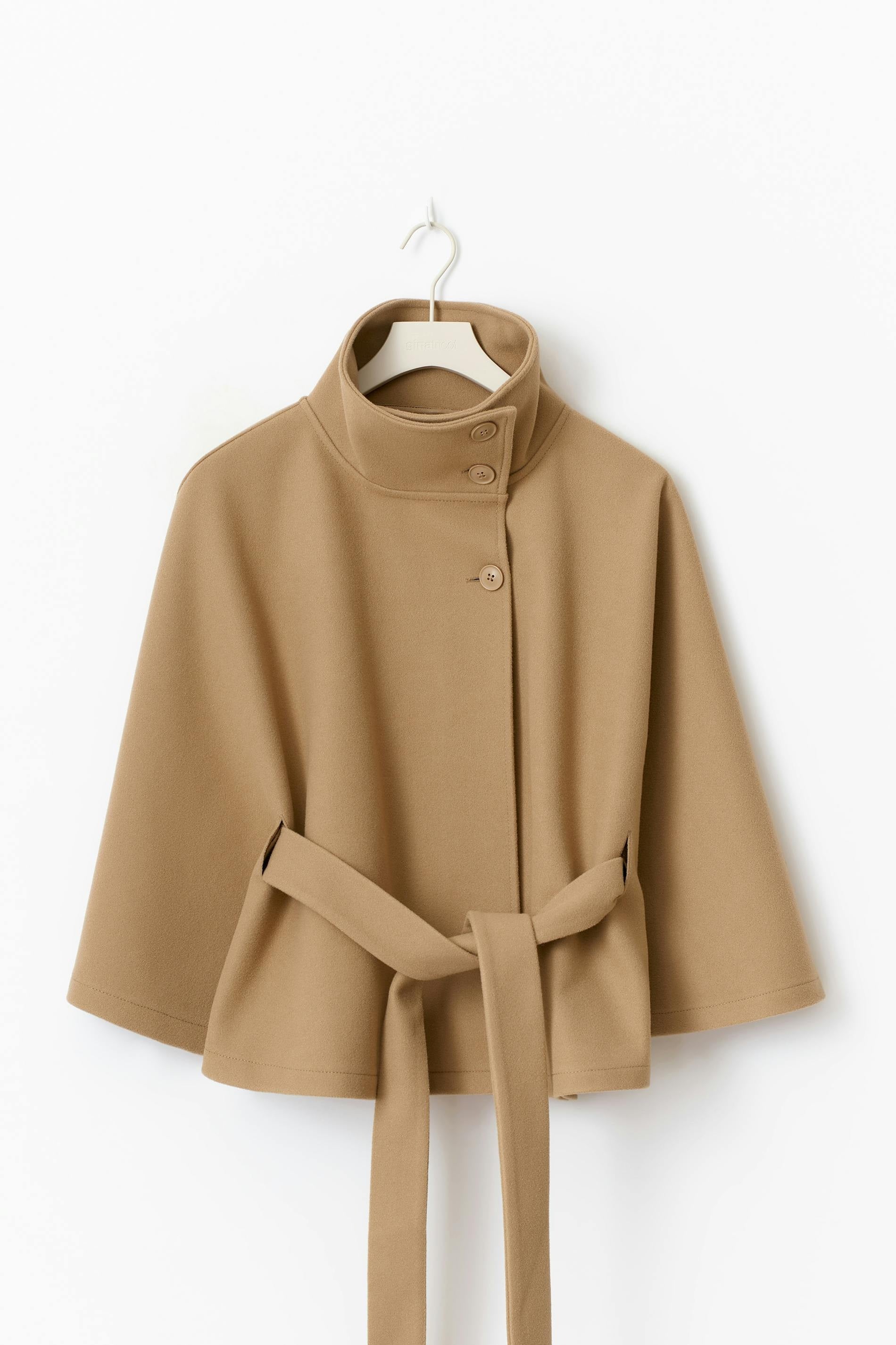 Beatrice | Cape Mantel Damen Wollmischung Stehkragen Gürtel