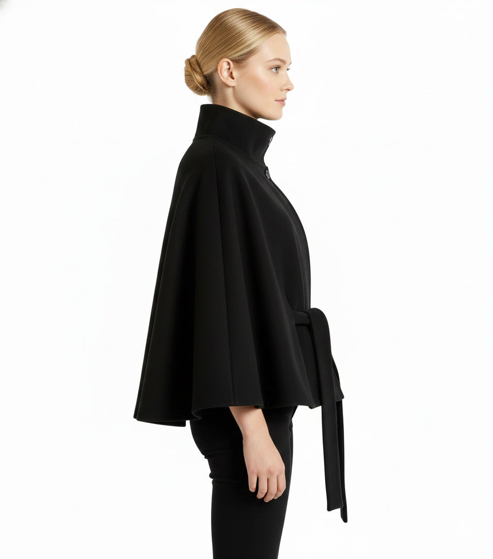 Beatrice | Cape Mantel Damen Wollmischung Stehkragen Gürtel