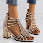 Beatrice | High Heels Pumps Damen Blockabsatz Strass Riemchen