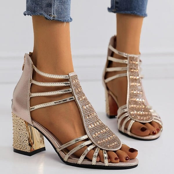 Beatrice | High Heels Pumps Damen Blockabsatz Strass Riemchen