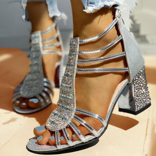Beatrice | High Heels Pumps Damen Blockabsatz Strass Riemchen