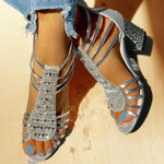 Beatrice | High Heels Pumps Damen Blockabsatz Strass Riemchen
